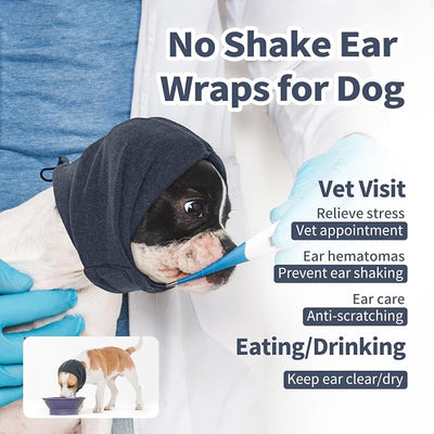 Nanaki Dog Calming Hoodie No Shake Ear Wraps for Dogs, Adjustable Head Protection Cover Doggy Muffs Head Warp, Pet Hematoma Ear Wrap for Anxiety Relief, Grooming and Force Drying, Bathing, Fireworks