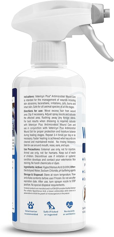 Vetericyn Plus Dog Wound Care Spray | Healing Aid and Skin Repair, Clean Wounds, Relieve Dog Skin Allergies, Safe for All Animals. 16 ounces