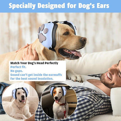Upgraded Dog Ear Muffs for Noise Protection - 22dB NRR Noise Cancelling Headphones with Dog Paw Design, Calming Earmuffs for Thunder, Fireworks & Hunting (XL, Light Blue-Gray)