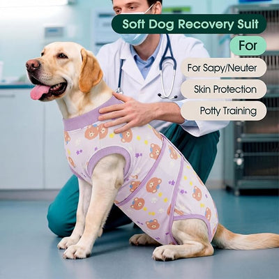 Kuoser Dog Surgery Recovery Suit, Soft Breathable Dog Recovery Suit for Female Spay Male Nueuter, Anti Licking Puppy Onesie Pet Surgical Suit for Dogs Abdominal Wounds Skin Disease, Bear S