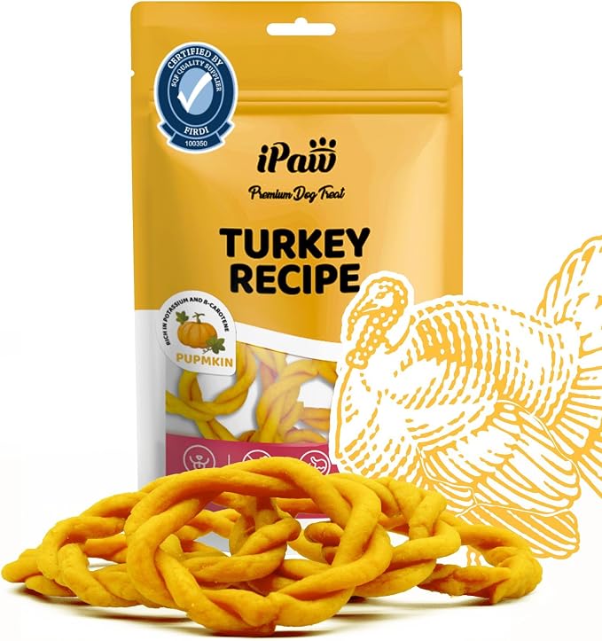 iPaw Turkey Dog Treats, SQF Certified Human Grade Dog Treat, Suitable for Training Chew, Hypoallergenic, Rawhide Alternative, Ring (Pumpkin)
