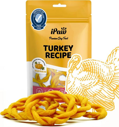 iPaw Turkey Dog Treats, SQF Certified Human Grade Dog Treat, Suitable for Training Chew, Hypoallergenic, Rawhide Alternative, Ring (Pumpkin)