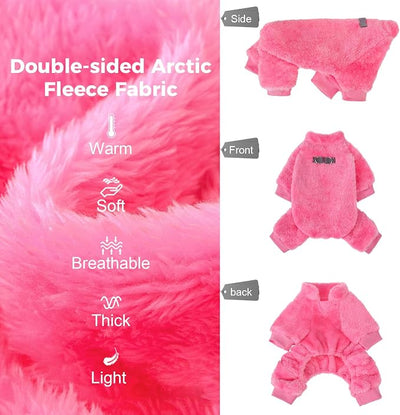PAWCHIE Dog Fuzzy Velvet Pajamas,Dog Sweater Winter Cloth for Small Dogs Cat,Boy Girl,Pet Jumpsuit, Doggy Apparel for Teacup Yorkie Chihuahua,Pink,S