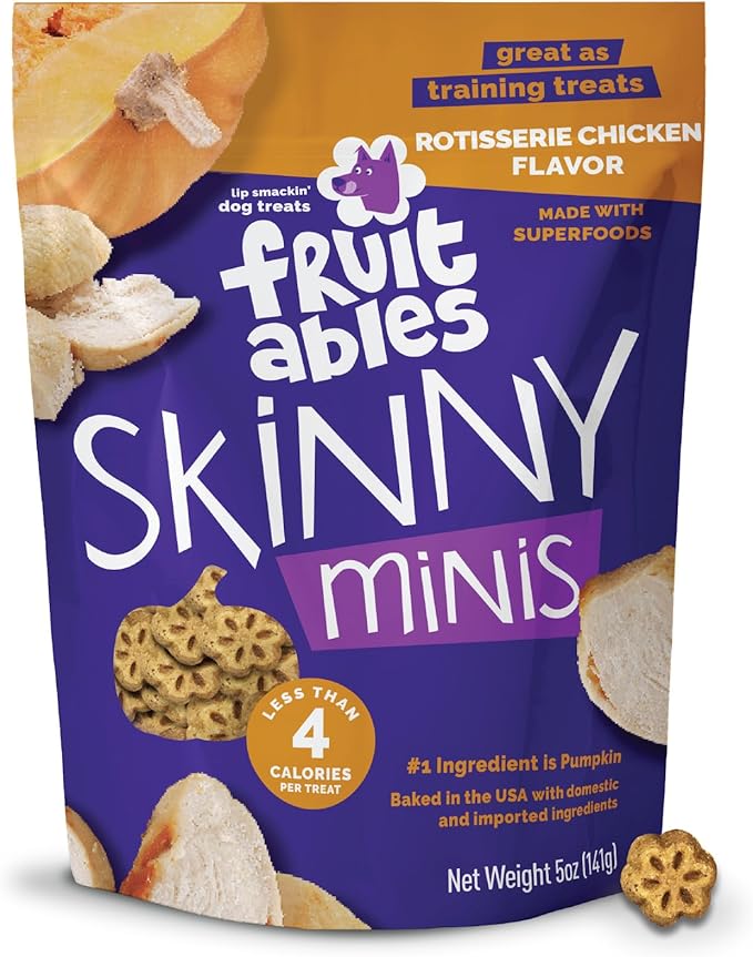 Skinny Minis Dog Treats, Healthy Pumpkin Treat for Dogs, Low Calorie & Delicious, Puppy Training, No Wheat, Corn or Soy, Made in the USA, Rotisserie Chicken Flavor, 5oz