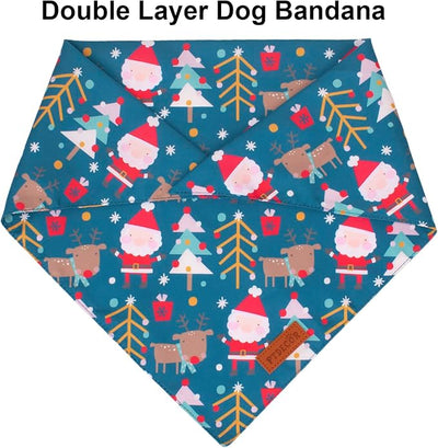 PTDECOR Christmas Dog Bandana, Reversible Holiday Xmas Pet Scarf, Multi Size, Pink Blue Christmas Bandanas for Medium Large Dogs Pets (Pink&Blue, Large)