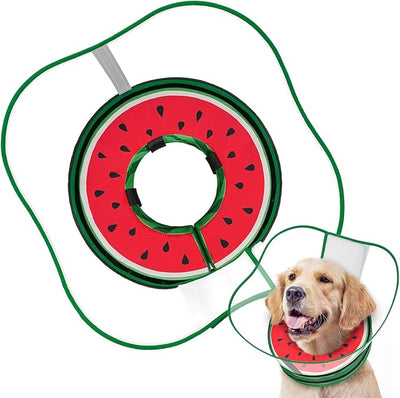 Sponge Dog Cone Collar, Dog Donut Collar After Surgery with Clear Shield, Adjustable Soft Cone for Dogs to Stop Licking-Comfy Cone for Large Medium Small Dogs (Watermelon,XL)