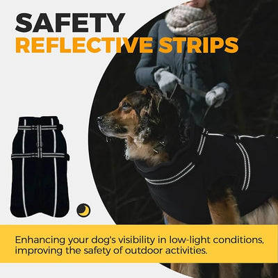 Lelepet Dog Coat with Harness Built in, Waterproof Dog Jacket for Large Dogs Reflective Winter Jacket with Zip Warm Cold Weather Coats for Dogs,Turtleneck Pet Snowsuit, Great Dane, Black, XXXL