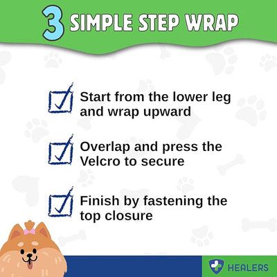 Healers PetCare Leg Wraps – Adjustable Dog Bandages with Gauze Inserts – Breathable Elastic Wrap for Wound Care & Joint Support – Non-Slip, Reusable, Machine Washable – Medium 24-Inch, Blue