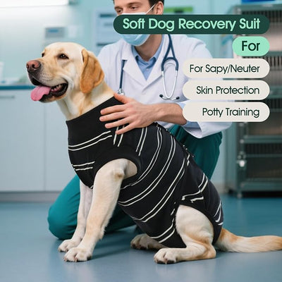 Kuoser Dog Surgery Recovery Suit, Soft Breathable Dog Recovery Suit for Female Spay Male Nueuter, Anti Licking Puppy Onesie Pet Surgical Suit for Dogs Abdominal Wounds Skin Disease, Black Strips S
