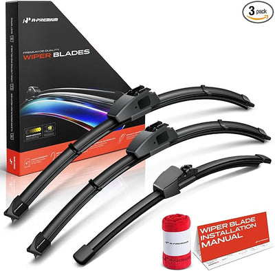 A-Premium 21"+19"+13" Windshield Wiper Blades Compatible with Volkswagen Golf 1993-2006, GTI 2006 - Front Rear Wipers Blade Set for Hook/FR_TL1 Arm Connector, with Wear Indicator & Towel (Pack of 3)