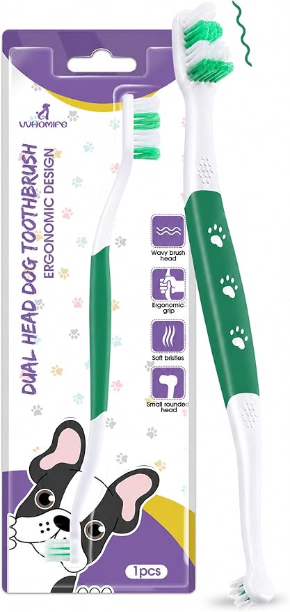 Dog Toothbrush, Dual-Head, for Medium-Large Dogs, Green | Soft Bristles for Gentle Cleaning,60° Curved Bristles for Better Coverage,Comfortable for Sensitive Gums