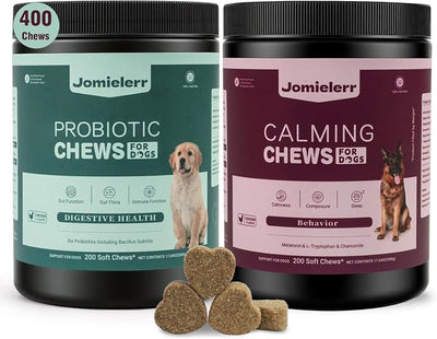 Dog Calming Chews & Dog Probiotics Bundle, 400 Ct Dog Supplements, Anxiety Relief & Gut Health Support for Dogs, Chicken Flavor