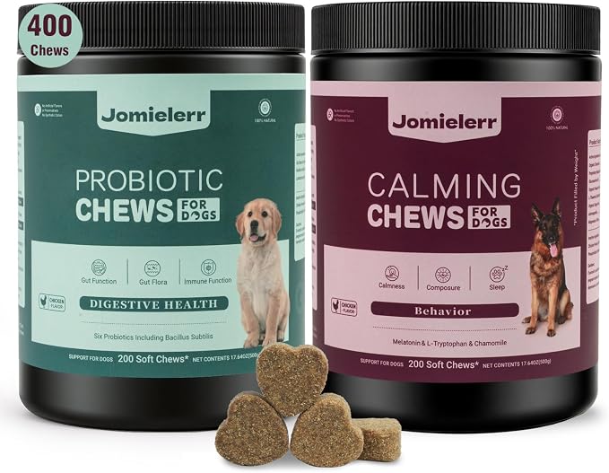 Dog Calming Chews & Dog Probiotics Bundle, 400 Ct Dog Supplements, Anxiety Relief & Gut Health Support for Dogs, Chicken Flavor