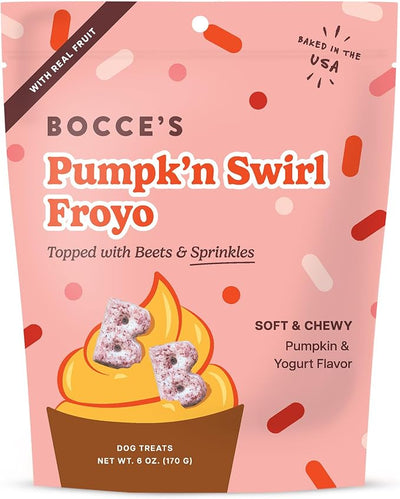 Bocce's Bakery Pumpk’n Swirl Froyo Dog Treats – Natural, Wheat-Free Soft & Chewy Cookies Made with Real Ingredients – Baked in The USA and Topped with Beets & Sprinkles, 6oz