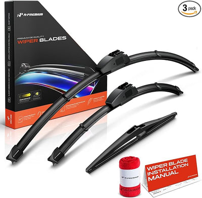 A-Premium 26"+14"+12" Windshield Wiper Blades with Wear Indicator & Towel | Compatible with Nissan Rogue 2008-2013, Front Rear Wipers Blade Set for Hook/Snap Claw Arm Connector, Pack of 3