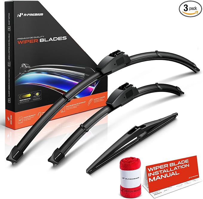 A-Premium 26"+14"+12" Windshield Wiper Blades with Wear Indicator & Towel | Compatible with Nissan Rogue 2008-2013, Front Rear Wipers Blade Set for Hook/Snap Claw Arm Connector, Pack of 3