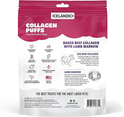 Icelandic+ Collagen Puffs: Baked Beef Collagen with Lamb Marrow 2.5oz - Treats for Med-Lg Dogs, Crunchy Protein Bites (Pack of 2)