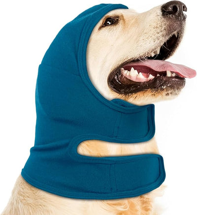 NACOCO Dog Calming Hoodie - Adjustable No Shake Dog Ear Covers Pet Head Ear Wrap Muffs Noise for Grooming Bath Fireworks(Dark Blue, L)