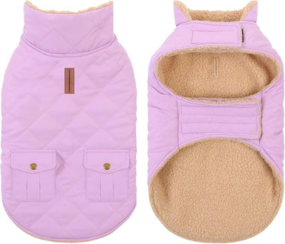 Dog Winter Coat for Small Dogs, Puppy Solid Jacket, Pet Warm Coat for Cold Weather, Windproof Pets Thickened Outfits Garments Indoor Outdoor, Lilac XS