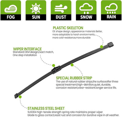 PARRATI® 14 Inch Rear Wiper Blade Replacement for 2011-2018 Volkswagen Touareg/2020-2023 Mercedes-Benz GLE350 GLE450 GLE580,All-season windshield wiper(14-Q)