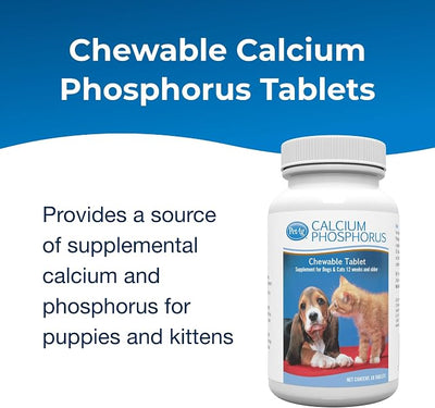 PetAg Calcium Phosphorus Tablets - 50 Tablets - Daily-Use, Chewable Supplement for Dogs & Cats 12 Weeks and Older - Fortified with Vitamin D