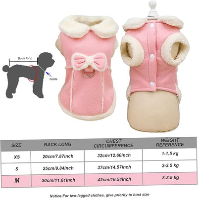Dog Winter Coat Jacket Fleece Vest |Dog Fleece Jumper for Small Girls Warm Coat Soft Vest with Bow and D-Ring Cute Winter Clothes with Fuzzy Collar M