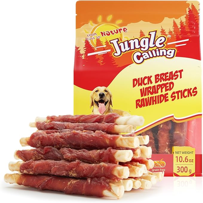 Dog Treats, Duck Breast Wrapped Rawhide Sticks for Dogs, Grain-Free Natural Chewy Treats Picky Dogs, Puppy Chews Snacks,10.6 oz