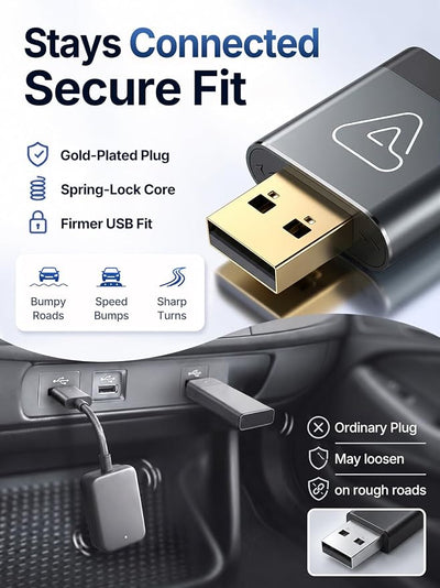 Wireless CarPlay Adapter for Apple Daily Commute, Wired to Wireless | Ultra Mini, Cooling Design, Fast Stable Connection, Easy to Set Up, USB C/A, Bluetooth 3s Reconnect, Maps Music Calls