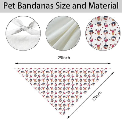 4th of July Dog Bandana, Patriotic Ice Cream Cupcake Pet Triangle Scarf for Independence Day Party Outfit, American Flag Neckerchief for Small Medium Dogs, Puppy Gift for Boys Girls