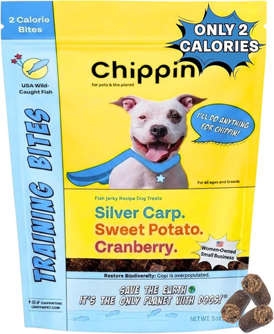 Chippin Low Calorie Training Treats for Dogs & Puppies, Reward Confidently with Real Fish & Sweet Potato Soft Mini-Bites, Healthy, Natural, 2 Calories Each, No Chicken