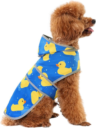 Dog Raincoat for Small Dogs Puppies Waterproof Jacket Hooded Rain Coats with Reflective Strips Leash Hole & Poncho Adjustable Fit (ShinyDuck,XS)
