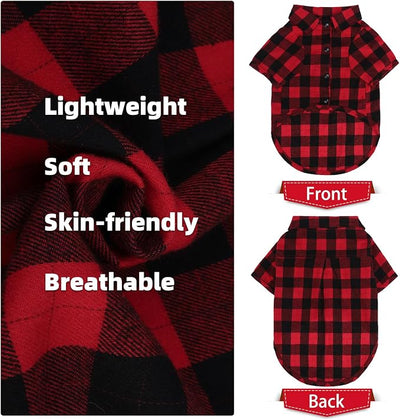 PUPTECK Plaid Dog Shirt, Cute Puppy Cat Polo T-Shirt, Soft Pet Clothes Boy for Small Medium Dogs, Square Red, S