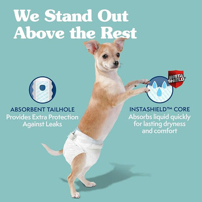 Simple Solution Disposable Dog Diapers for Female Dogs, Leak Proof Diaper for Dogs, Potty Training, XS Puppy Training, Incontinence, Diaper for Peeing, For Small Pets, 9-14 Inch Waist, (XS, 12 Count)