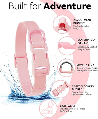 Waterproof Dog Collar, Rubber Adjustable Collars with Quick Release Buckle, Odor-Resistant, Easy to Clean Pet Collars for Small Medium or Large Dogs (Pink, S 9.5-14.1 inch)