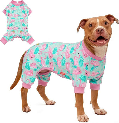 KYEESE Dog Pajamas Velvet Dog Pajamas Medium Sized Dogs Soft Dogs Clothes Pjs with Flamingo Pattern Stretchy Pet Jammies Coat Comfy Pet Onesie Costume, 2X-Large