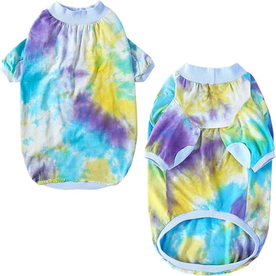 Tie Dye Dog Clothes - Breathable Cotton Dog Shirt Pajamas Blue Large