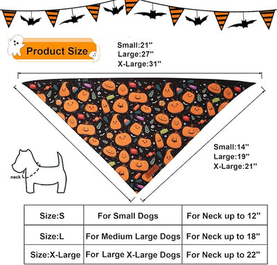 PTDECOR Halloween Dog Bandana, Pumpkin Ghost Design Reversible Holiday Pet Scarf, Black Yellow Halloween Bandanas for X-Large Dogs Pets(X-Large)