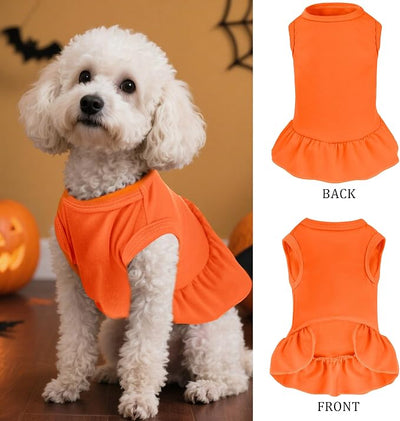 Dog Dresses Cat Skirt Solid Color Dog Clothes Summer Sleeveless Puppy Girl Clothes for Small Pet Dogs Cats (Orange, Small)