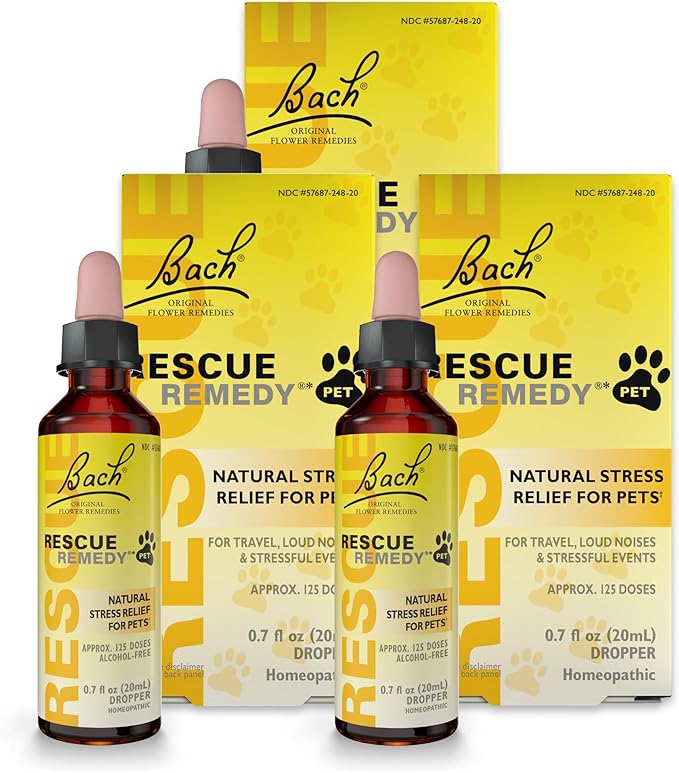 Remedy Pet Dropper - 20mL, Pack of 3 - Stress & Tension Support for Dogs & Cats with Bach Natural Flower Essences - Sedative-Free, Homeopathic Liquid Formula - for All Breeds, Ages & Weights