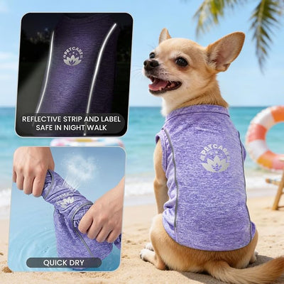 PETCARE Sun Protection Dog Shirts for Small Dogs Quick Dry Soft Stretchy Dog T-Shirts with Reflective Label Tank Top Sleeveless Vest Pet Clothes, Athletic Fabric, Purple, XS (Chest 13" Length 9.8")