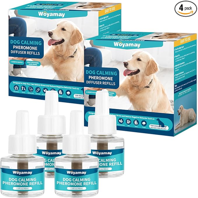 Dog Calming Diffuser Refills - 4 Pack Dog Pheromones Calming Diffuser for Dog Anxiety Relief, Dog Pheromone Diffuser, 120 Days Pheromone Diffuser to Calm Dogs, Fits All Common Diffuser Heads