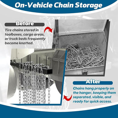 Roll-Out Tire Chain Hanger, Heavy-Duty Tire Chain Rack with 12 Ball Casters, Bolt-On Tire Chain Mount for Semi Trucks, Frame-Mounted Tire Chain Holder Compatible with Kenworth, Peterbilt & More