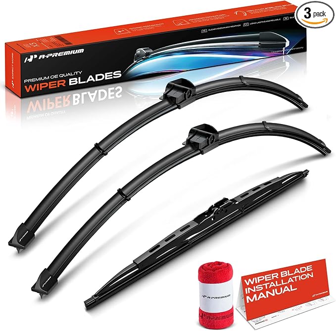 A-Premium 26"+26"+17" Windshield Wiper Blades with Wear Indicator & Towel | Compatible with Mercedes-Benz E350 2006 2007 2008 2009, Front Rear Wipers Blade Set for SL/Hook Arm Connector, Pack of 3