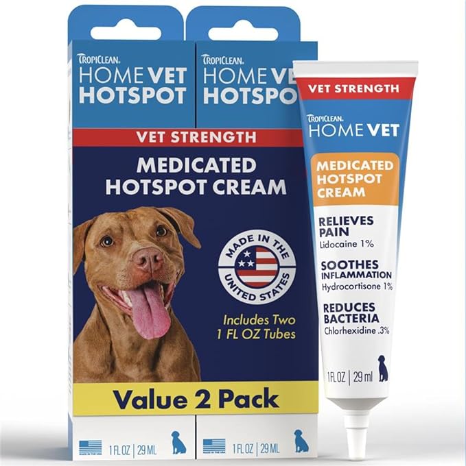 HomeVet Medicated Cream, Hot Spot Treatment for Dogs, Fast Itch Relief, with Vet Strength Chlorhexidine & Hydrocortisone, USA Made, 2 Pack