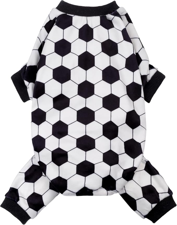 Fitwarm Soccer Dog Fleece Pajamas, Cozy Winter Clothes for Small Dogs Boy Girl, Funny Pet Clothes, Black, White, XXL