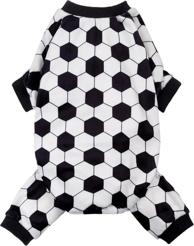 Fitwarm Soccer Dog Fleece Pajamas, Cozy Winter Clothes for Small Dogs Boy Girl, Funny Pet Clothes, Black, White, XXL