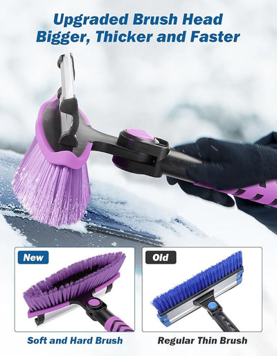 JOYTUTUS 41.5IN Extendable Snow Brush and Ice Scraper, 270°Pivoting Snow Scraper Brush for Car Windshield, Telescoping Ice Scraper, Foam Grip, Heavy Duty Snow Remover for Cars, Trucks, SUV (Purple)