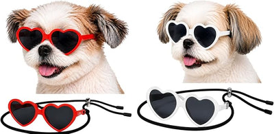 G016-1 Dog Pet Heart Costume Sunglasses for Small to Medium Breed (Up to 15 lbs, 2-Pack Heart Red + Heart White)