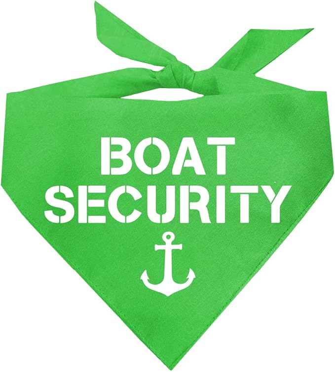 Boat Security Dog Bandana | 100% Cotton Adjustable Triangle | Made in USA | Boat Lover | Captain | Beach | Lake | Funny Outfit Prop Photoshoot | Lime Green, One Size (243)
