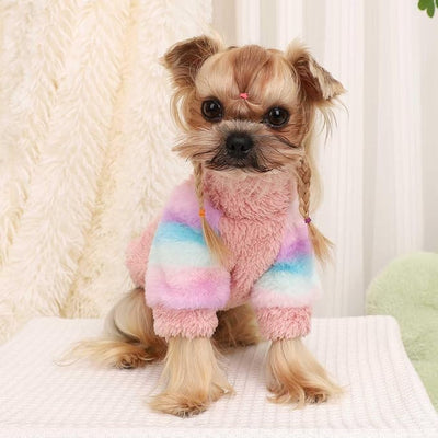 Dog Sweaters for Small Dogs, Chihuahua Fleece Clothes, Clothes Winter Warm Puppy Boys Girls, Rainbow Sleeve Sweater,Tiny Outfits Teacup Yorkie (Pink, X-Small)
